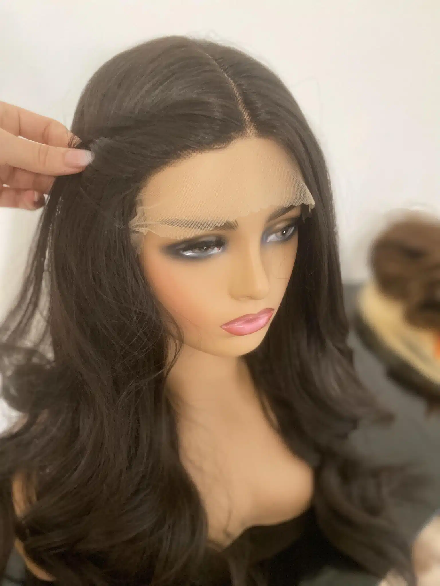hosszú sötétbarna lace front paróka