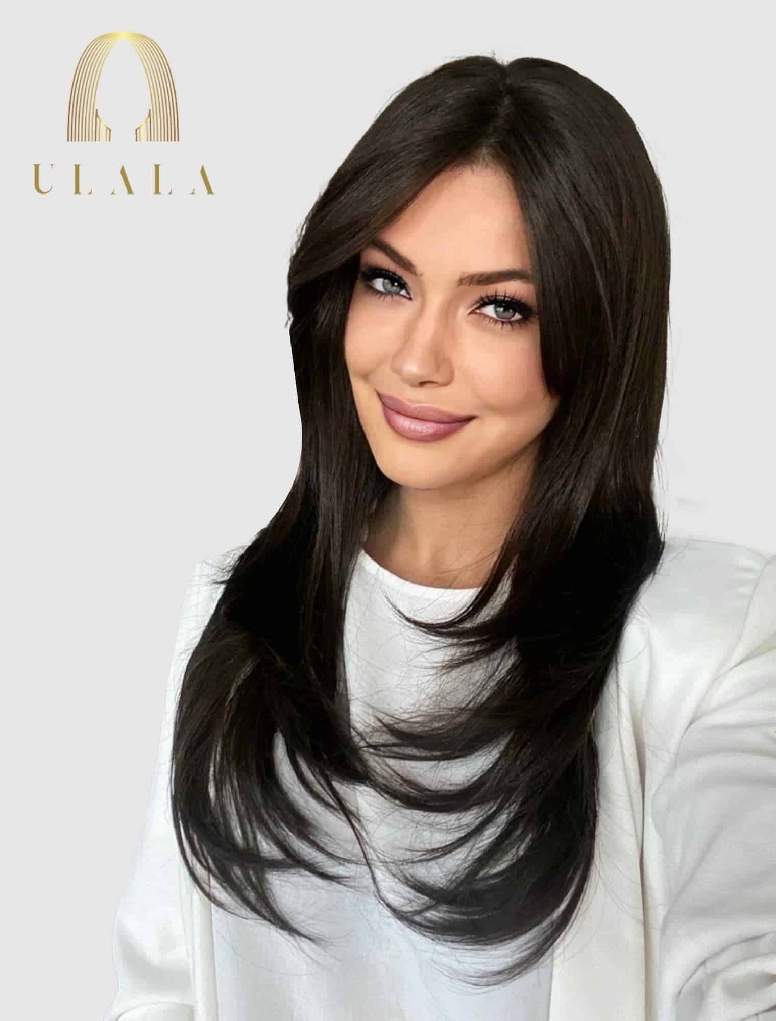 Természetes hosszú sötétbarna paróka