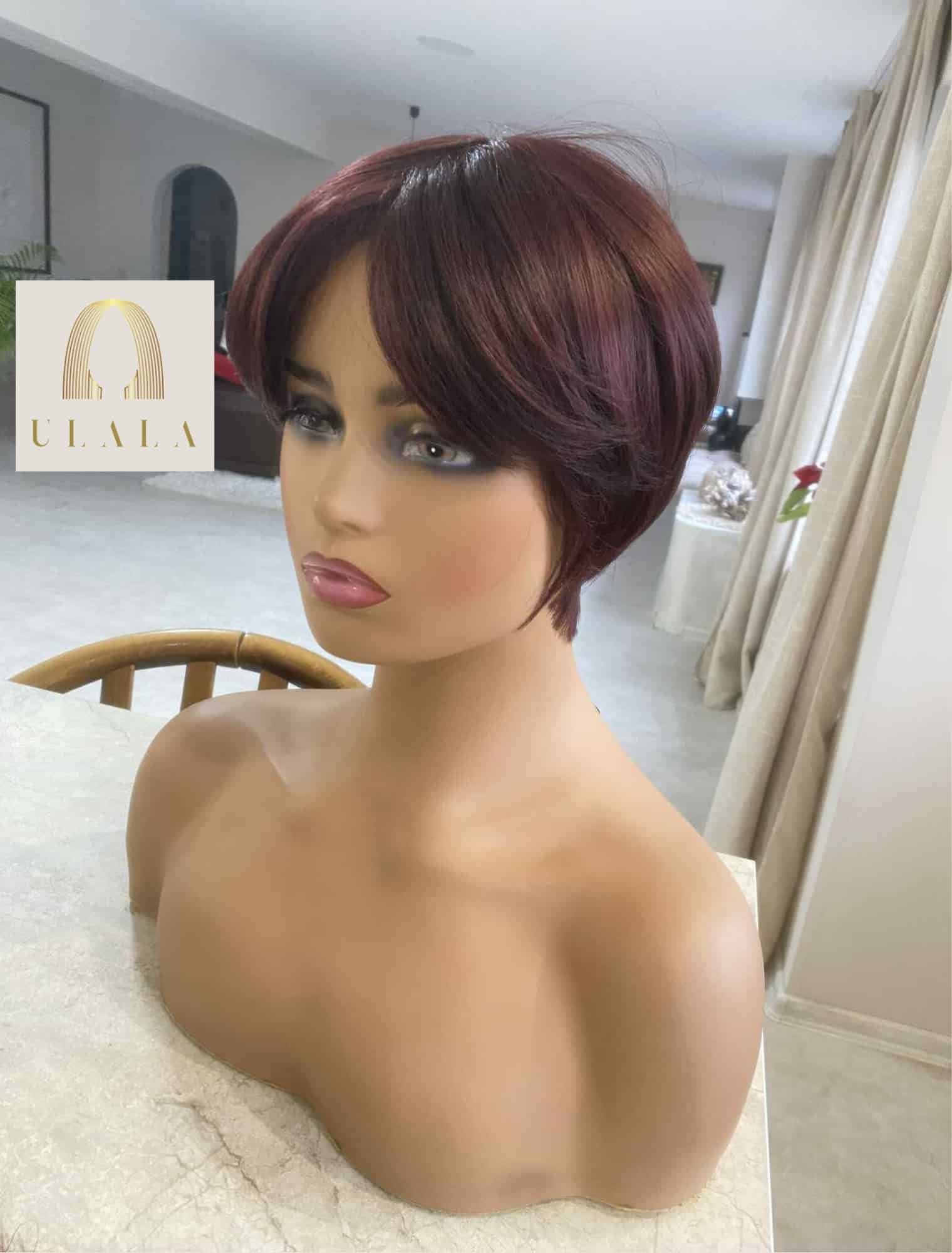 rövid burgundy vörös kemoterápiás paróka