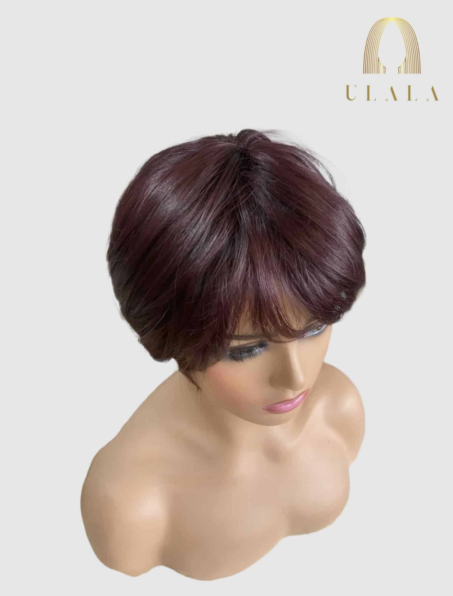 rövid burgundy vörös paróka emberi hajból